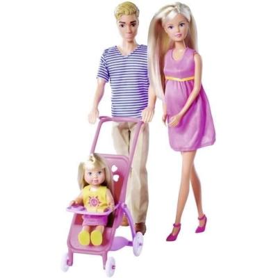 Steffi enceinte avec Kevin et Evi dans sa poussette - Ensemble de poupées 