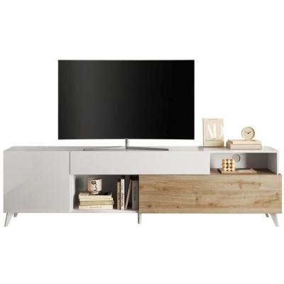 Meuble Tv MONTECARLO XXL - Design moderne - Blanc laqué / Chene Cadiz