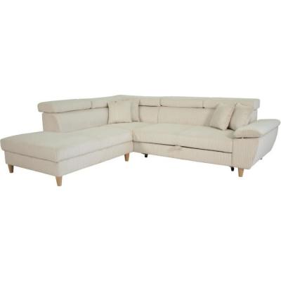 Canapé d'angle convertible 4 places WESTON en velours côtelé beige