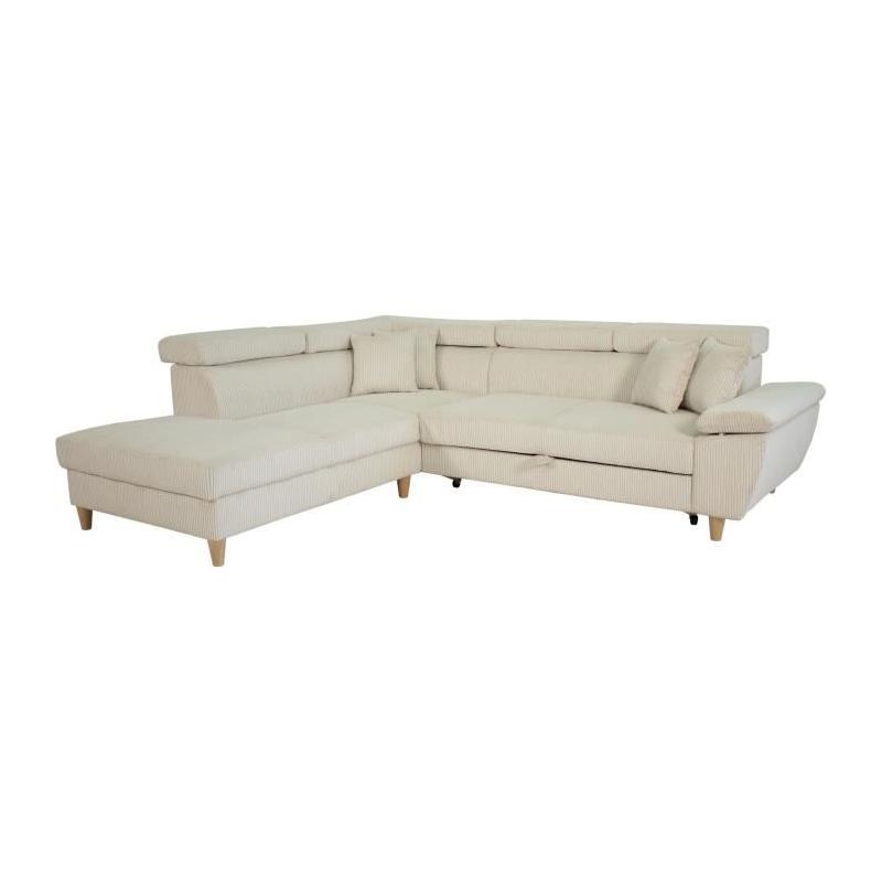 Canapé d'angle convertible 4 places WESTON en velours côtelé beige