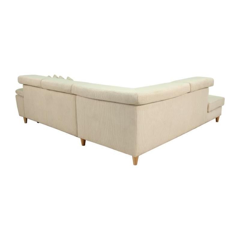 Canapé d'angle convertible 4 places WESTON en velours côtelé beige