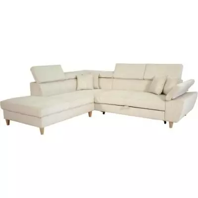 Canapé d'angle convertible 4 places WESTON en velours côtelé beige Canapé d'angle convertible 4 places WESTON en velours côtelé beige