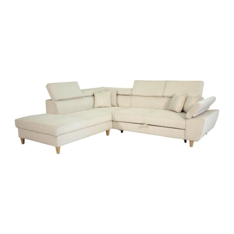 Canapé d'angle convertible 4 places WESTON en velours côtelé beige