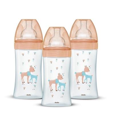 Lot de 3 Biberons DODIE Anti-Colique Sensation+ en Verre - 270ml - Débit 2