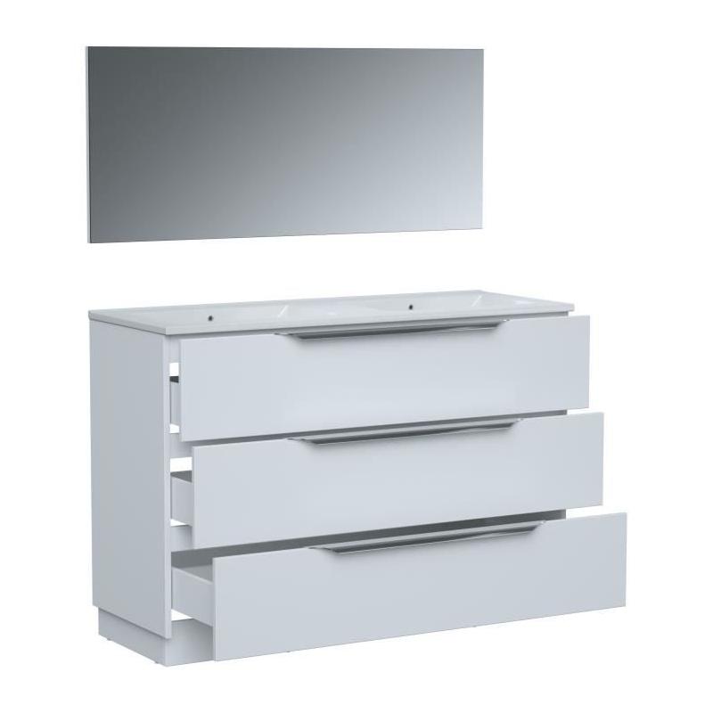 Ensemble SDB 120cm Blanc - Vasque + 3 tiroirs + miroir