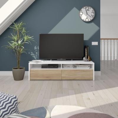 Meuble TV KIOTO - Blanc/Chêne - 2 portes - 130cm
