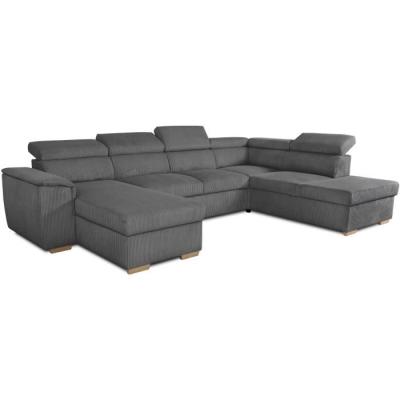 Canapé d'angle convertible panoramique 5-6 places DAYTONA anthracite - Avec coffre