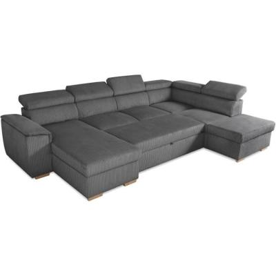 Canapé d'angle convertible panoramique 5-6 places DAYTONA anthracite - Avec coffre