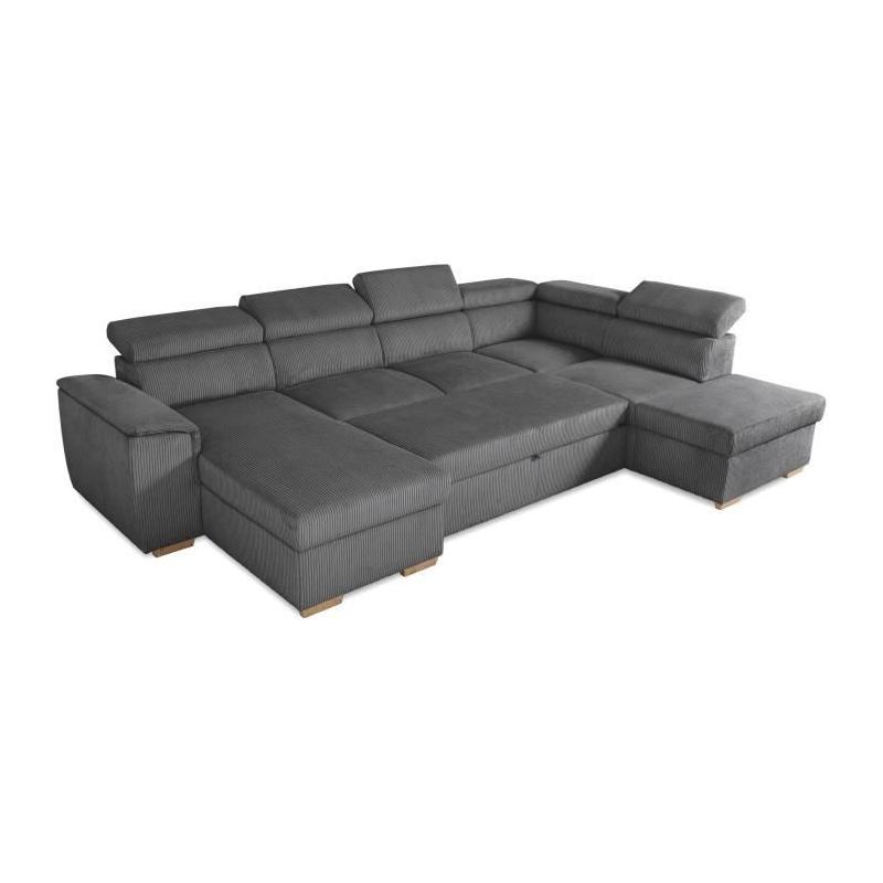 Canapé d'angle convertible panoramique 5-6 places DAYTONA anthracite - Avec coffre