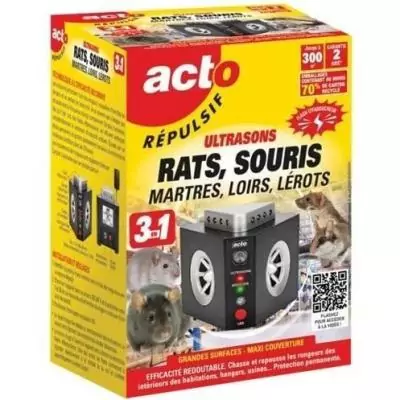 Répulsif ultrasons ACTO 3 en 1 - Maxi couverture - 300m² - Anti-Nuisibles