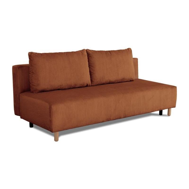 Canapé convertible 3 places GINO - Tissu Lincoln terracotta - Avec coffre