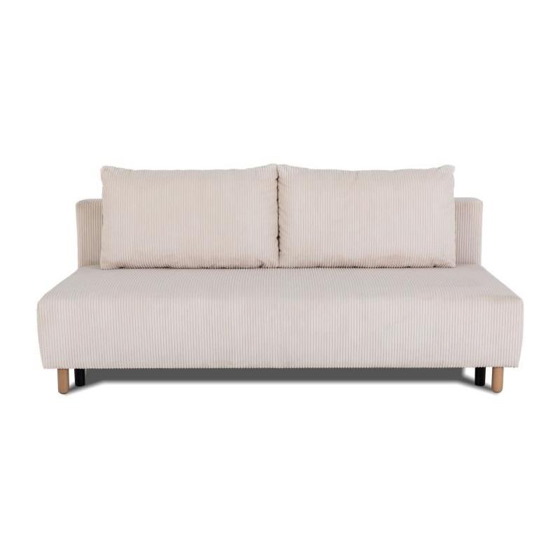 Canapé convertible 3 places GINO - Tissu Lincoln pearl - Avec coffre