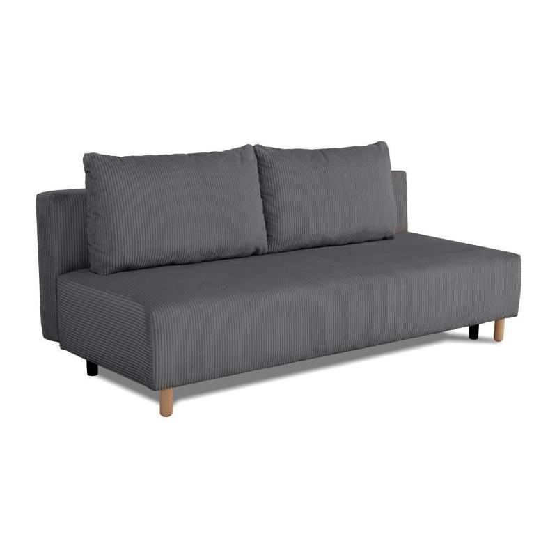 Canapé convertible 3 places GINO - Tissu anthracite - Avec coffre