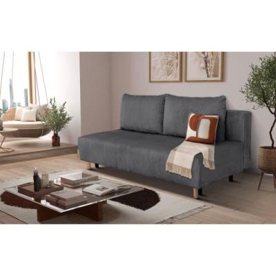 Canapé convertible 3 places GINO - Tissu anthracite - Avec coffre