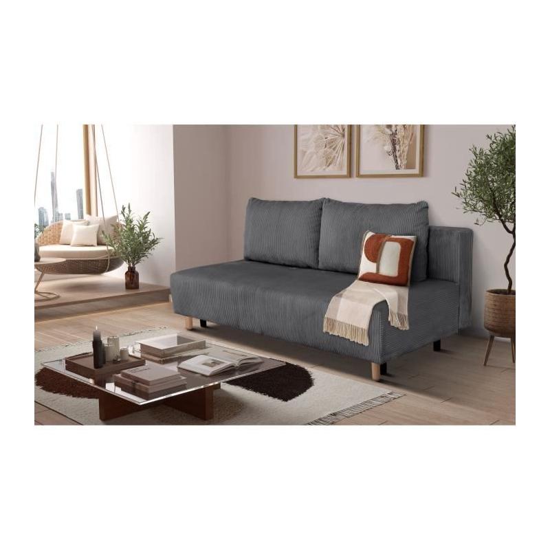 Canapé convertible 3 places GINO - Tissu anthracite - Avec coffre