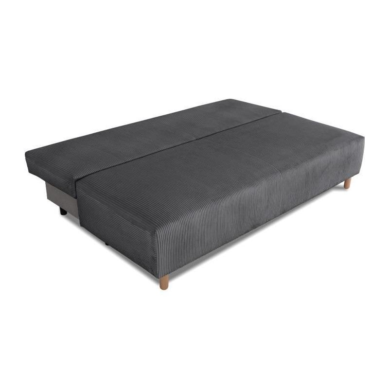Canapé convertible 3 places GINO - Tissu anthracite - Avec coffre