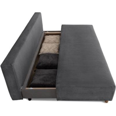 Canapé convertible 3 places GINO - Tissu anthracite - Avec coffre