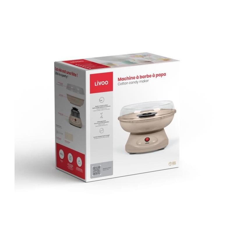 Machine a barbe a papa - LIVOO - DOM468C - 450W - Cuve et couvercle amovibles - Cuillere doseuse et 10 sticks en bambou inclus