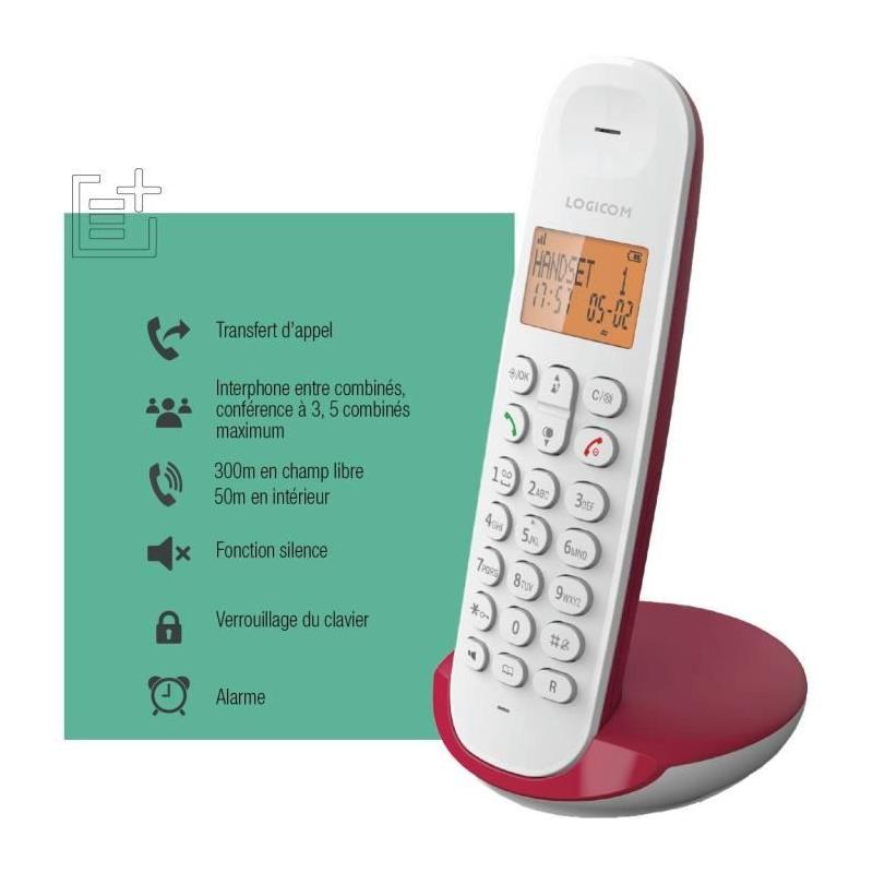 Téléphone fixe sans fil LOGICOM DECT ILOA 150 SOLO - Framboise