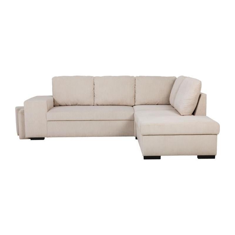 Canapé d'angle convertible réversible - MITCHELL - Tissu velours côtelé Pearl - Coffre, Poufs