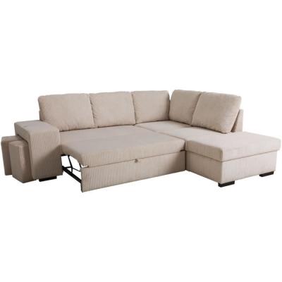 Canapé d'angle convertible réversible - MITCHELL - Tissu velours côtelé Pearl - Coffre, Poufs