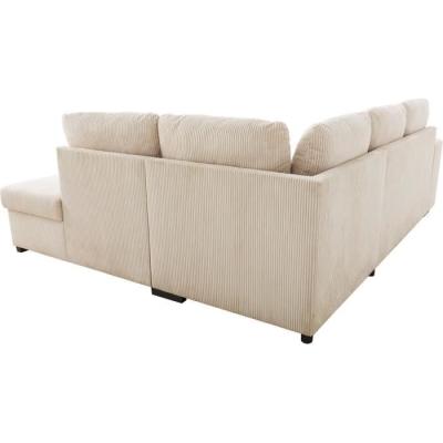 Canapé d'angle convertible réversible - MITCHELL - Tissu velours côtelé Pearl - Coffre, Poufs