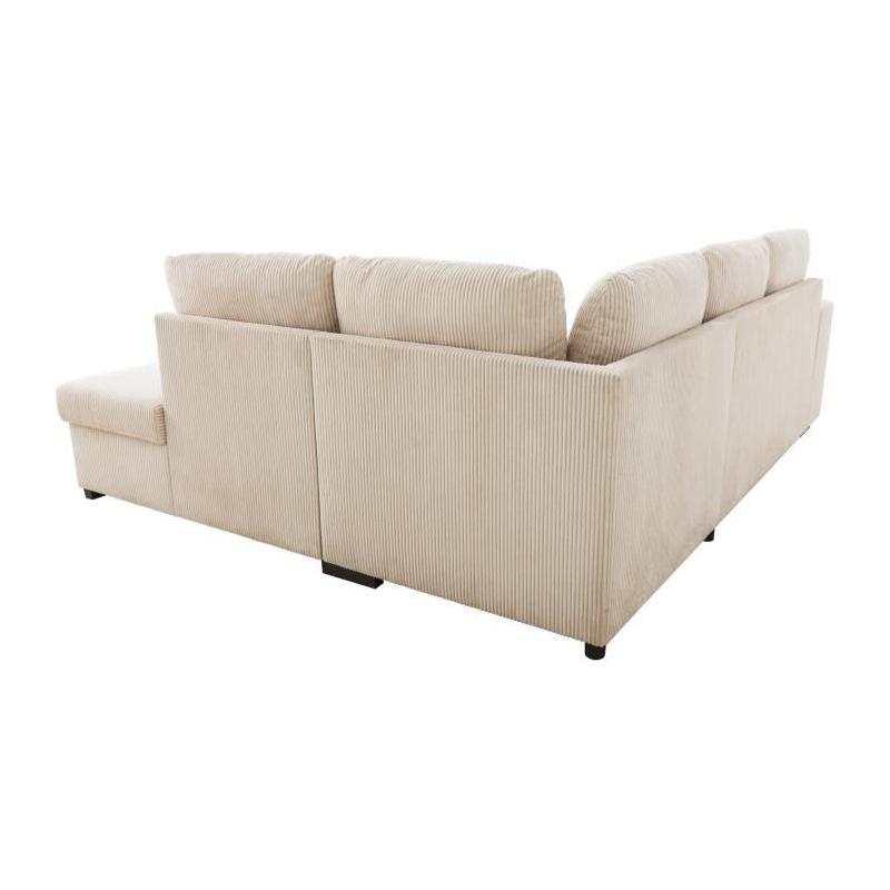 Canapé d'angle convertible réversible - MITCHELL - Tissu velours côtelé Pearl - Coffre, Poufs