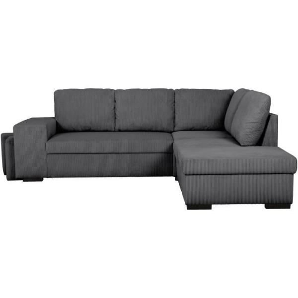 Canapé d'angle convertible réversible - 4/5 places - MITCHELL - Tissu velours côtelé Anthracite - Coffre, Poufs - 247 x 205