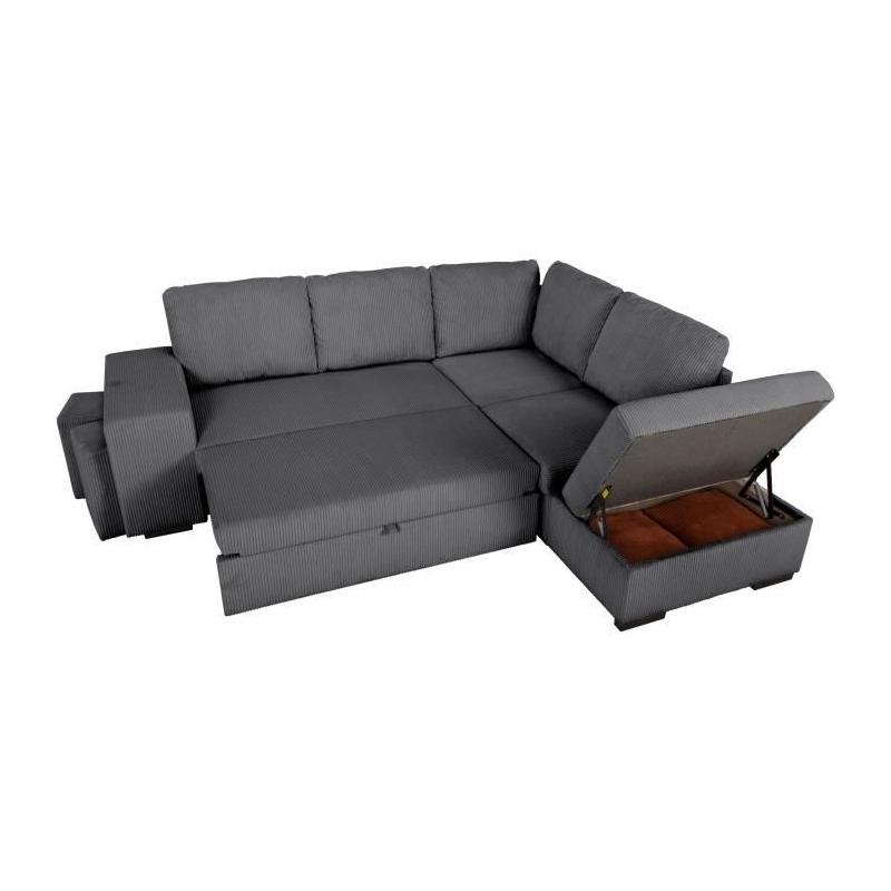 Canapé d'angle convertible réversible MITCHELL - Tissu velours côtelé Anthracite