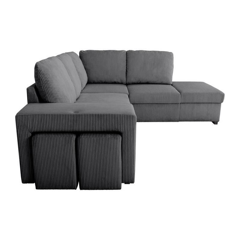 Canapé d'angle convertible réversible MITCHELL - Tissu velours côtelé Anthracite