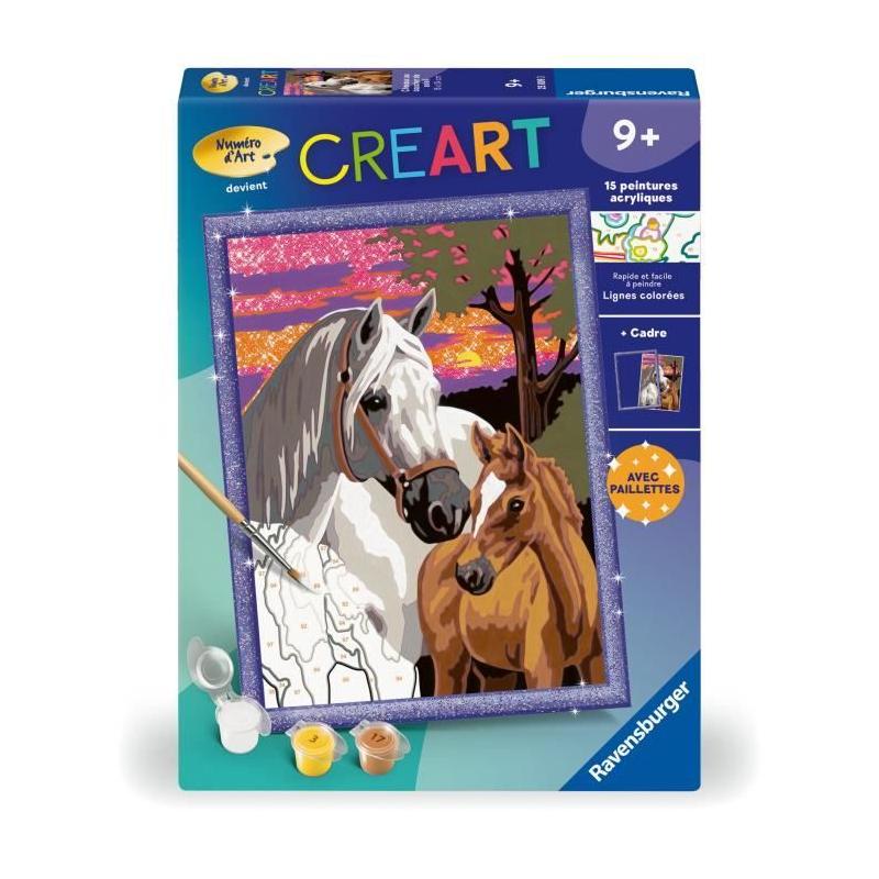 Peinture par numéros pour enfants : Chevaux au coucher du soleil