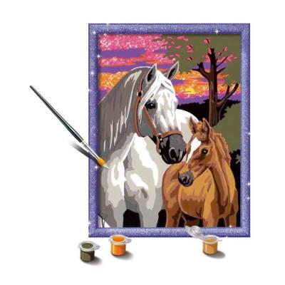 Peinture par numéros pour enfants : Chevaux au coucher du soleil