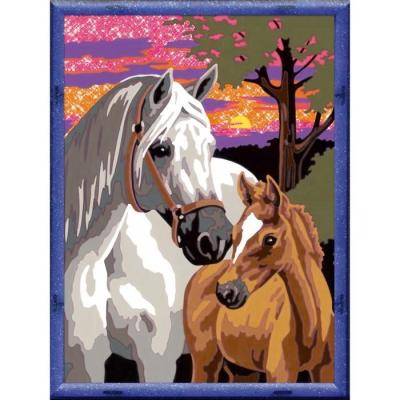 Peinture par numéros pour enfants : Chevaux au coucher du soleil