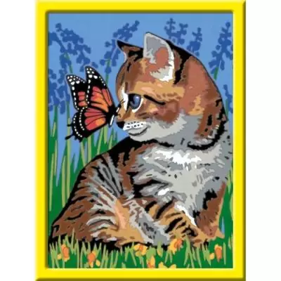 Kit de peinture par numéros pour enfants : Chat et papillon, 9 ans +