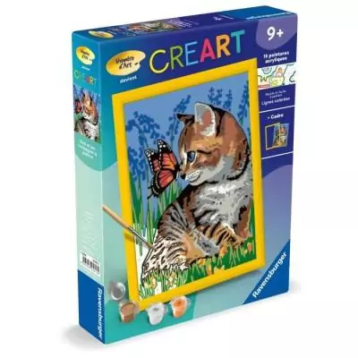 Kit de peinture par numéros pour enfants : Chat et papillon, 9 ans +
