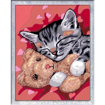 Peinture par numéros pour enfants : Chaton et son nounours, 18x24cm