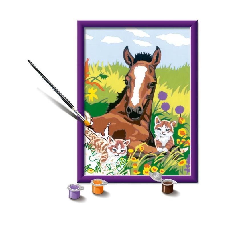 Kit de peinture par numéros pour enfants: Cheval et chatons, 18x24cm