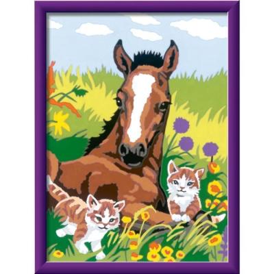 Kit de peinture par numéros pour enfants: Cheval et chatons, 18x24cm