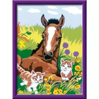 Kit de peinture par numéros pour enfants: Cheval et chatons, 18x24cm Kit de peinture par numéros pour enfants: Cheval et chatons, 18x24cm