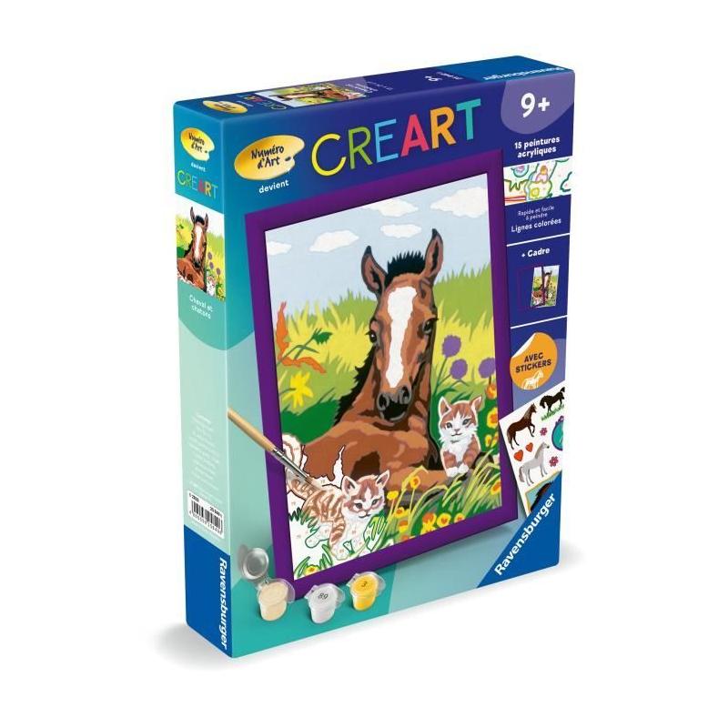 Kit de peinture par numéros pour enfants: Cheval et chatons, 18x24cm