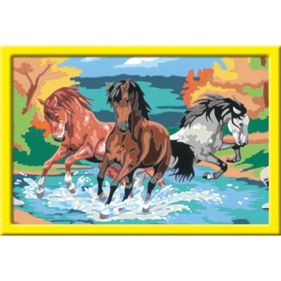 Kit de peinture par numéros pour enfants - Horde de chevaux 