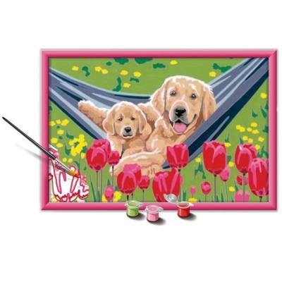 Kit de peinture par numéros Ravensburger - Labrador et tulipes 