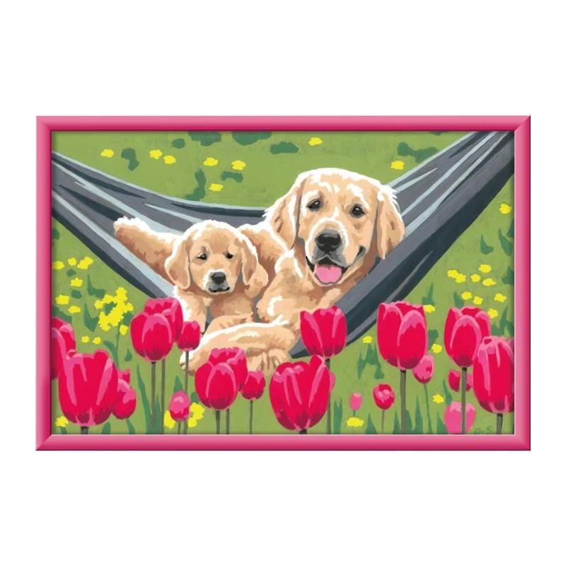 Kit de peinture par numéros Ravensburger - Labrador et tulipes 