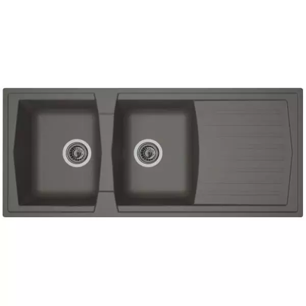STRADOUR Evier cuisine a encastrer 2 bacs + 1 égouttoir Arena - Résine - 116 x 50 cm - Gris béton