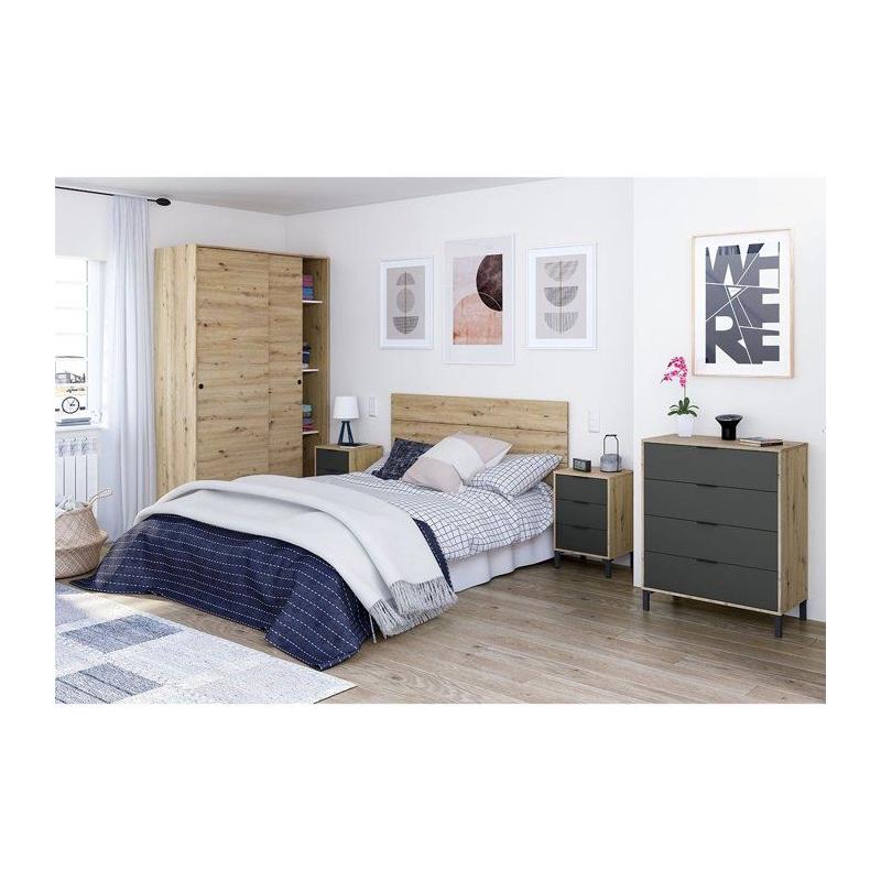 CALICOSY - Commode 4 tiroirs décor chene noueux et gris anthracite - L77,5 cm - Bois clair