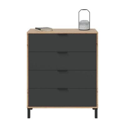 CALICOSY - Commode 4 tiroirs décor chene noueux et gris anthracite - L77,5 cm - Bois clair