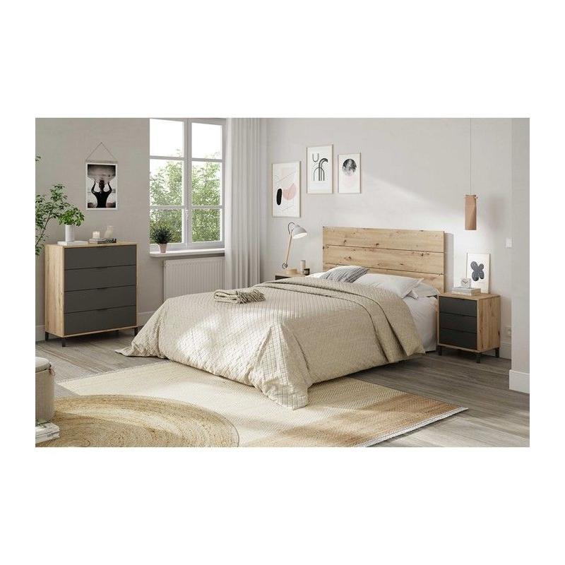 CALICOSY - Commode 4 tiroirs décor chene noueux et gris anthracite - L77,5 cm - Bois clair