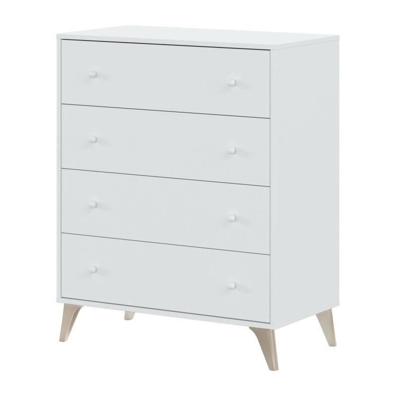 Commode Blanc - Style Doux - 4 Tiroirs - 95 x 77.5 x 40 cm