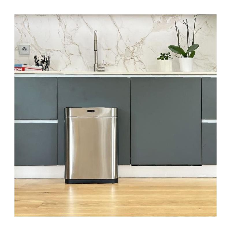 Poubelle de cuisine automatique design - 60L - Inox avec cerclage