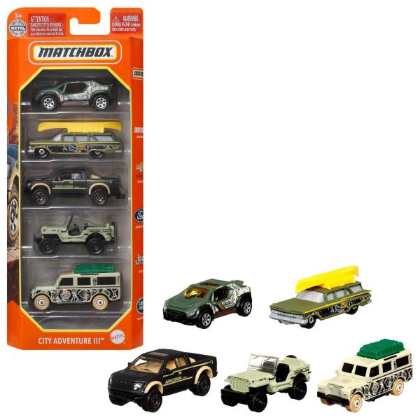 Matchbox - Pack de 5 Véhicules (modele aléatoire) - Petites Voitures - 3 ans et + C1817